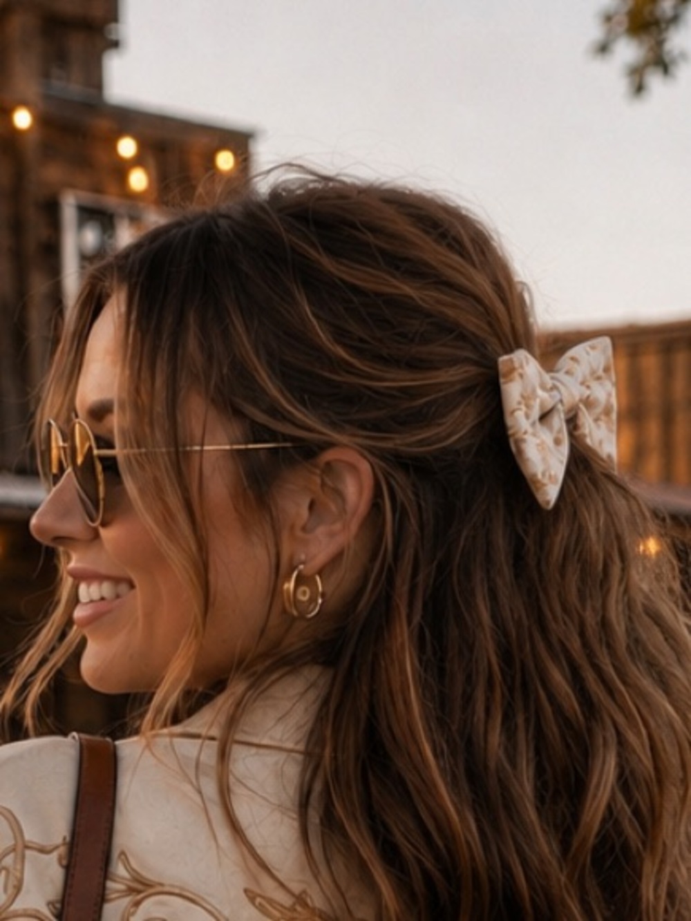 Lele Sadoughi Cream/Beige Lonestar Cowboy Western Charm Bow Barrette NWT Texas